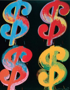 Andy Warhol - Dollar 4. 1982(blue, red orange, yellow)