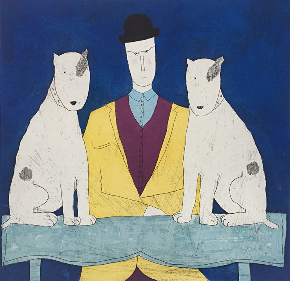 Annora Spence - lady and two dogs(blue)