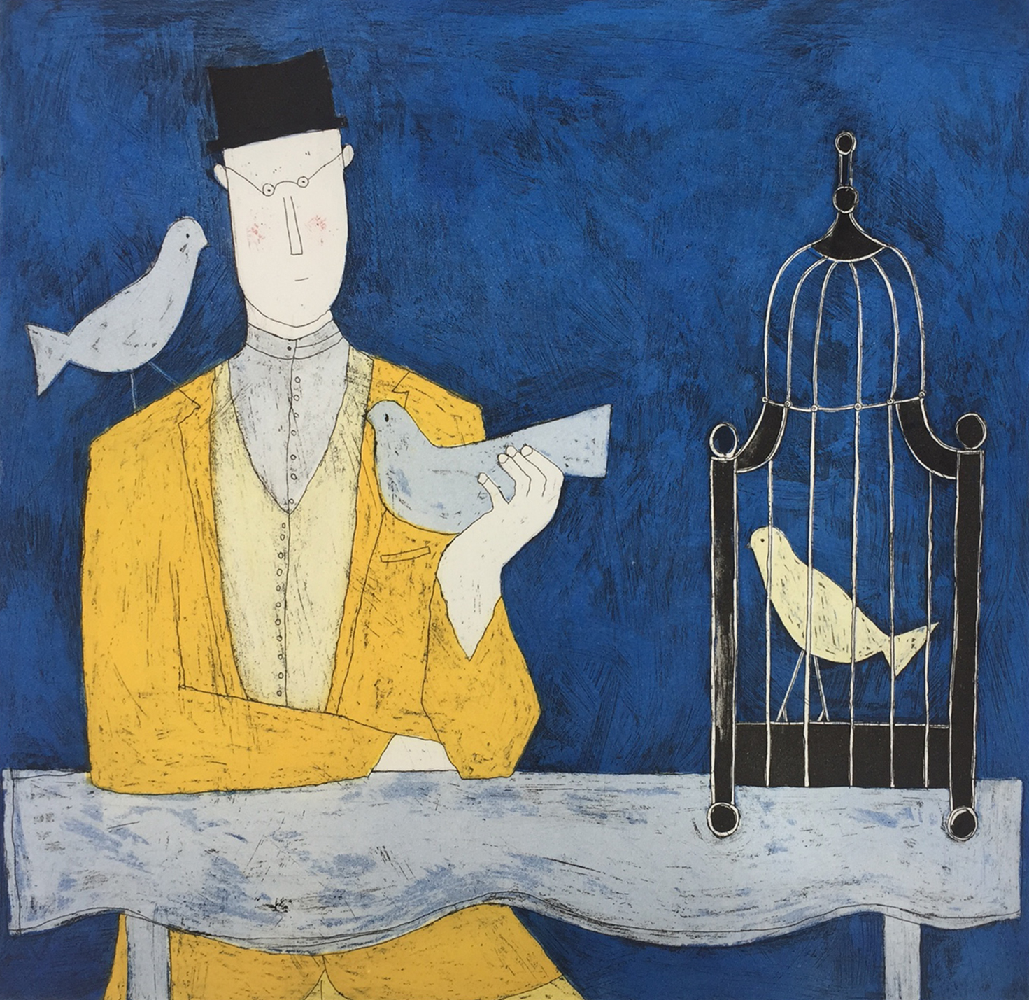 아노라 스펜스 Annora Spence - Man and birdcage(blue)