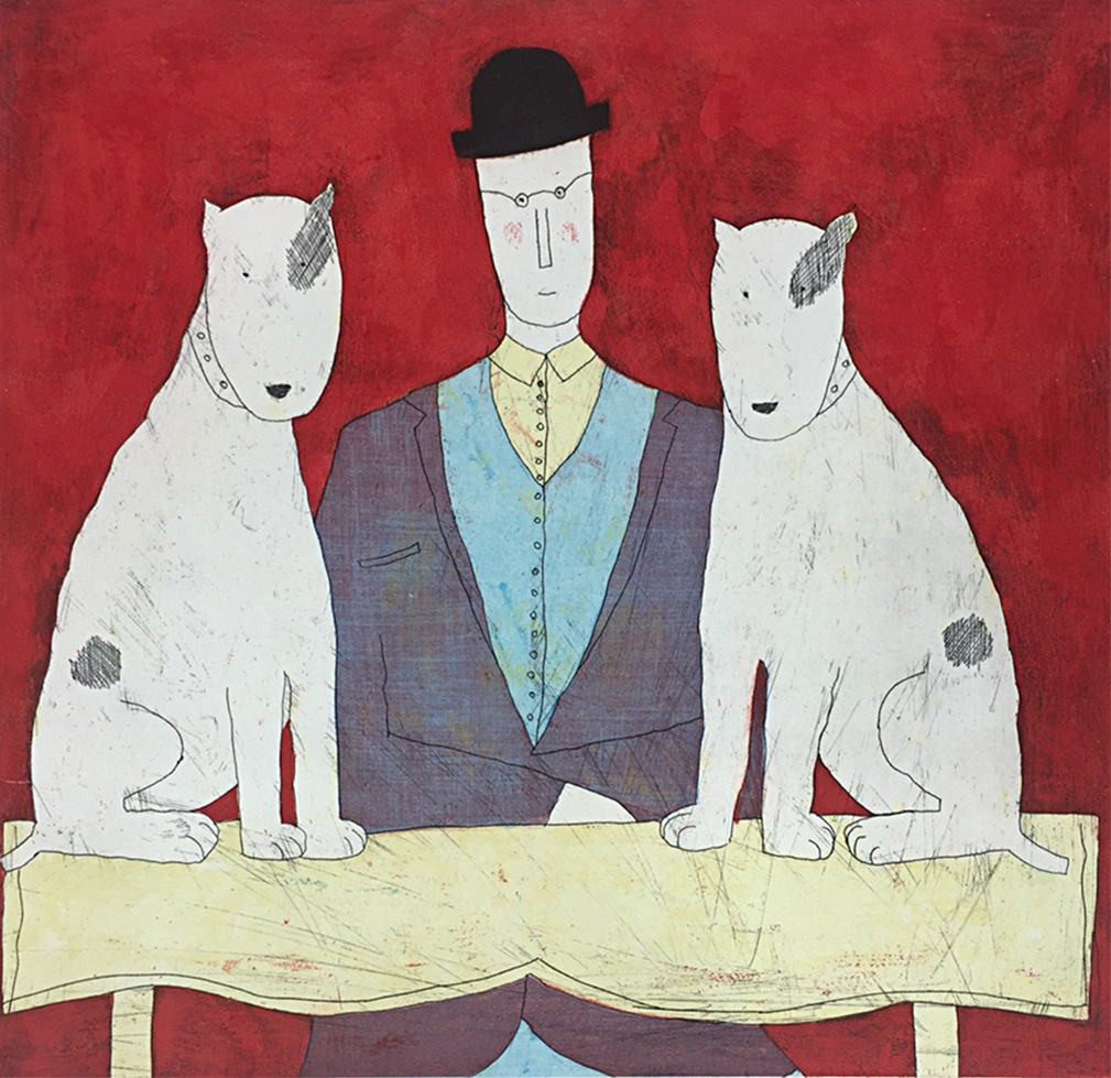 아노라 스펜스 Annora Spence - lady and two dogs(red)