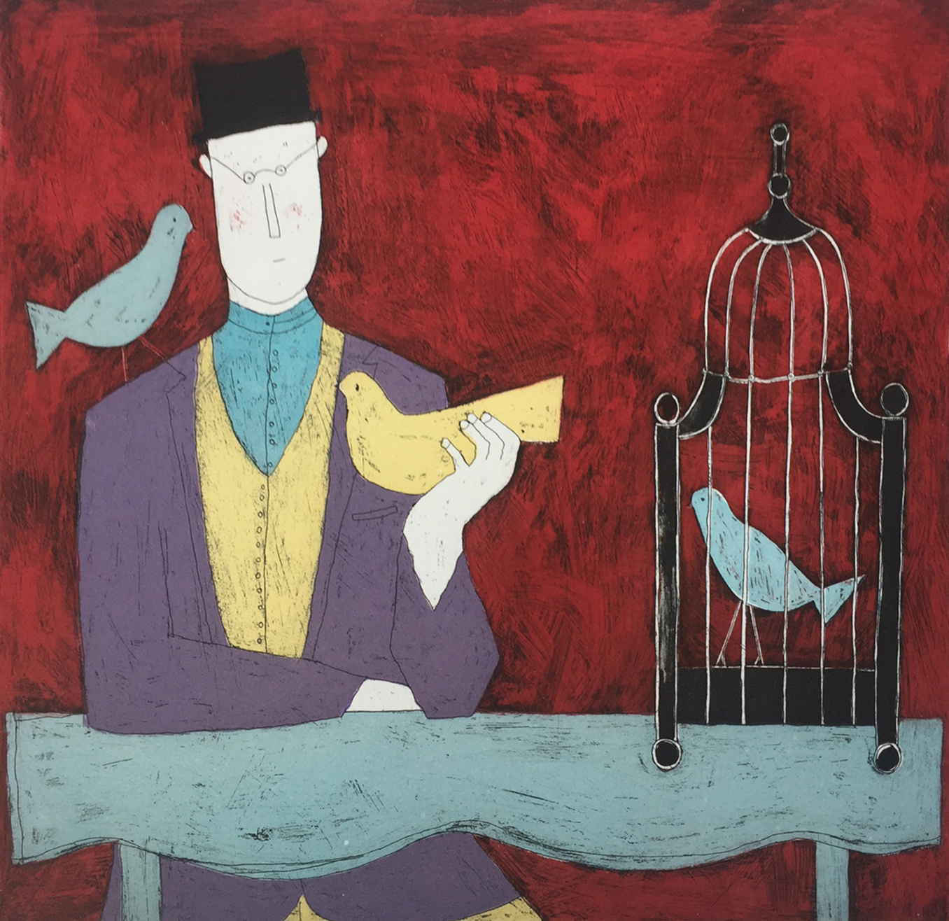 아노라 스펜스 Annora Spence - Man and birdcage(red)