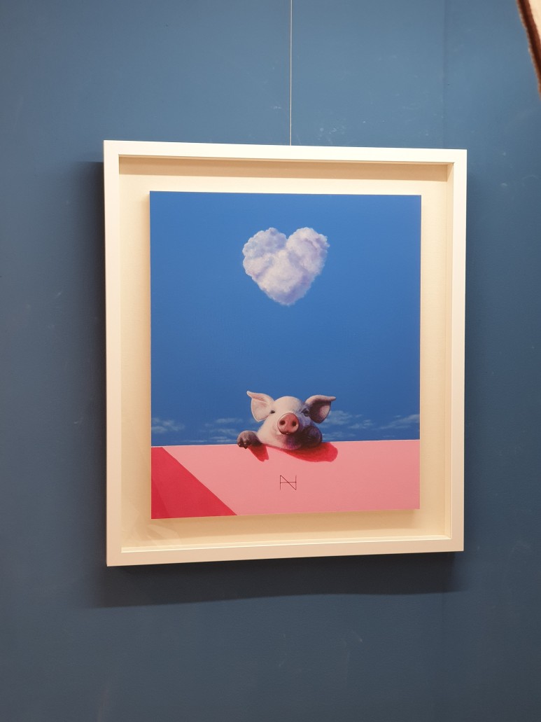송형노 - 담장위에 올리비아 Heart cloud Pink shadow ( 화이트 원목입체액자 )